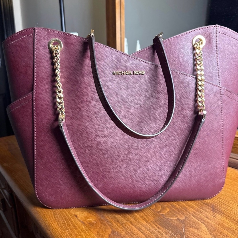 Michael Kors Plum Tote with Gold Accents